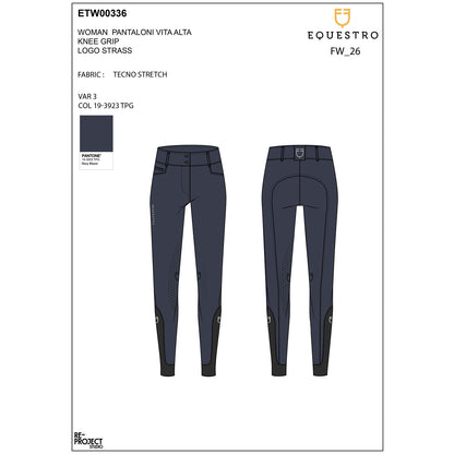 Equestro Women's high-waisted breeches with rhinestone logo