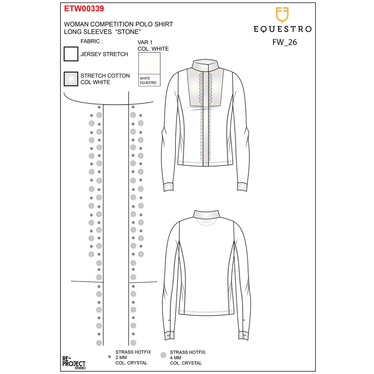 Equestro Women's competition polo with shirt collar and rhinestones