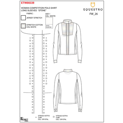 Equestro Women's competition polo with shirt collar and rhinestones