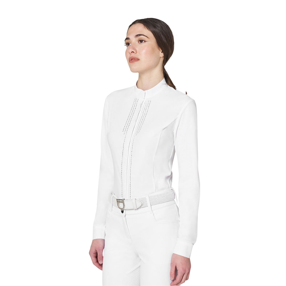 Equestro Women's competition polo with shirt collar and rhinestones