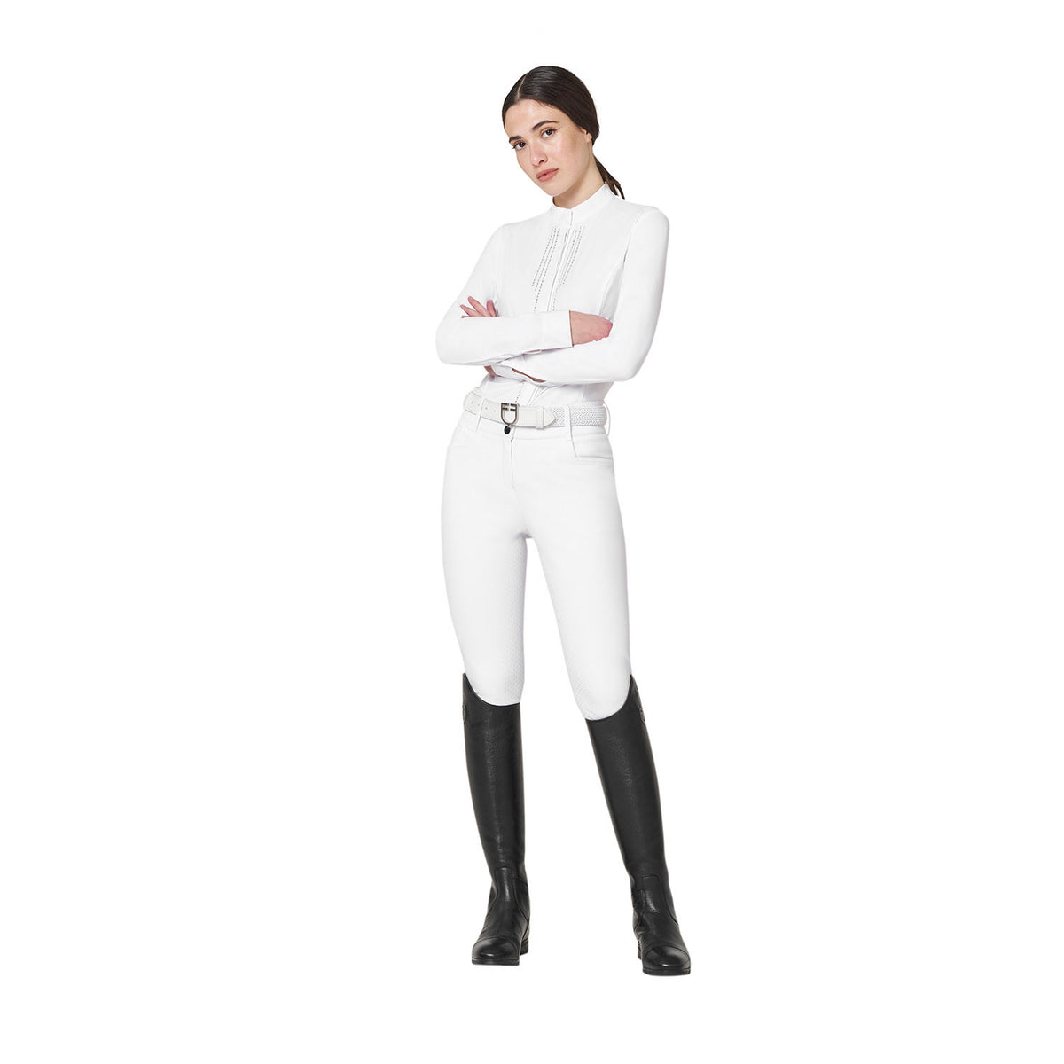 Equestro Women's competition polo with shirt collar and rhinestones