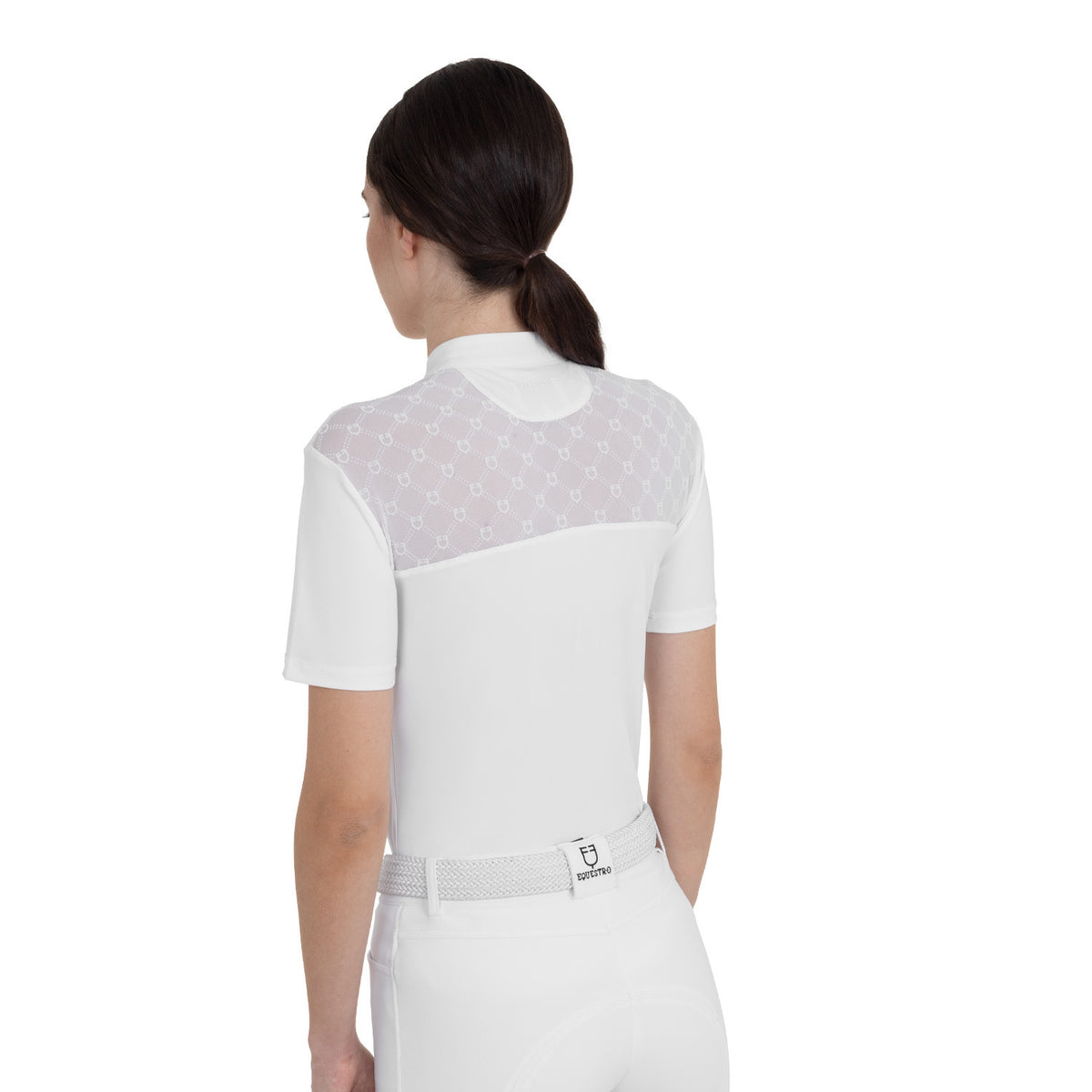Equestro Women's competition polo shirt with tulle inserts