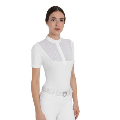Equestro Women's competition polo shirt with tulle inserts