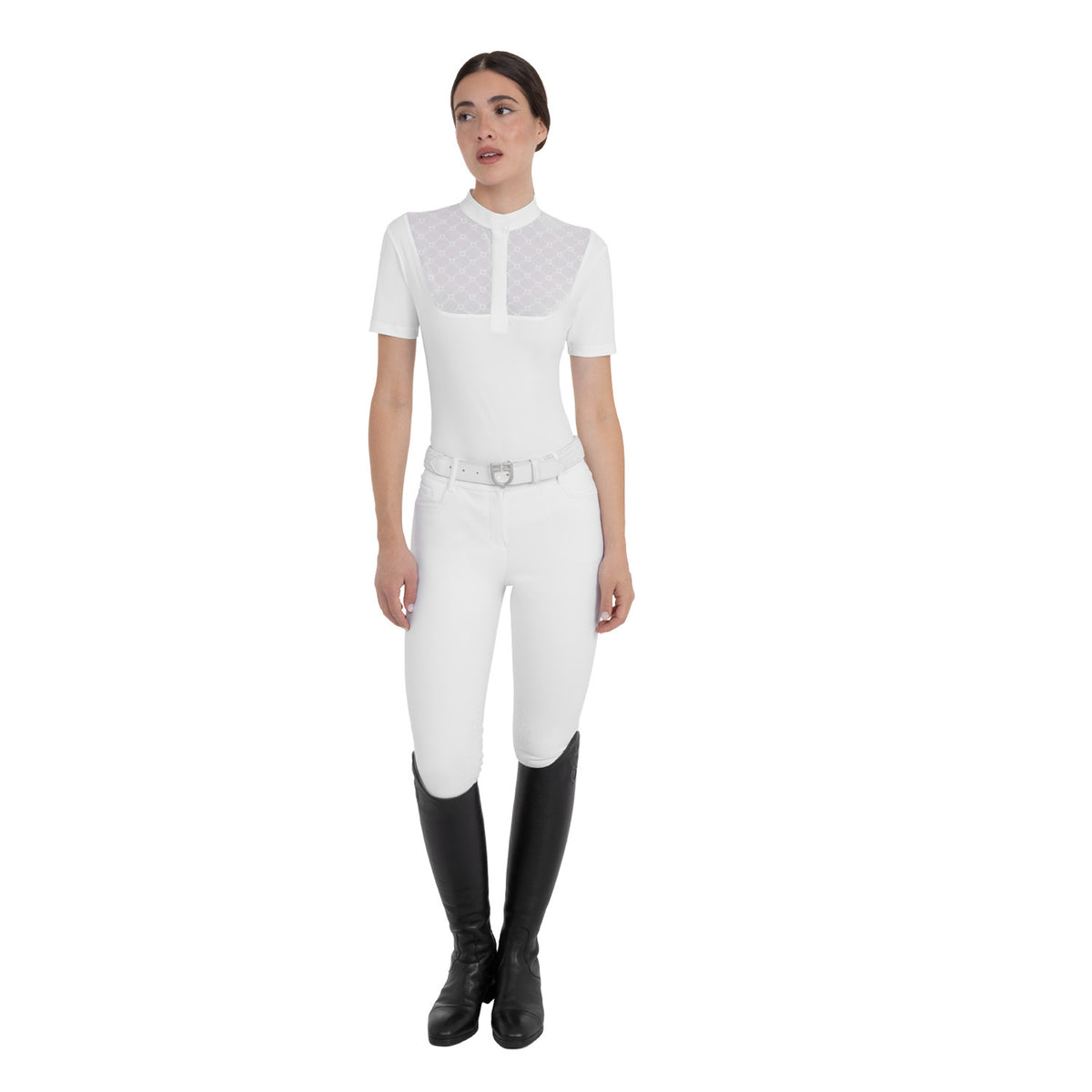 Equestro Women's competition polo shirt with tulle inserts