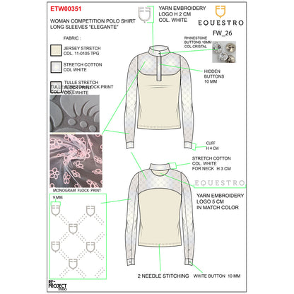 Equestro Women's long-sleeved competition polo shirt with tulle inserts
