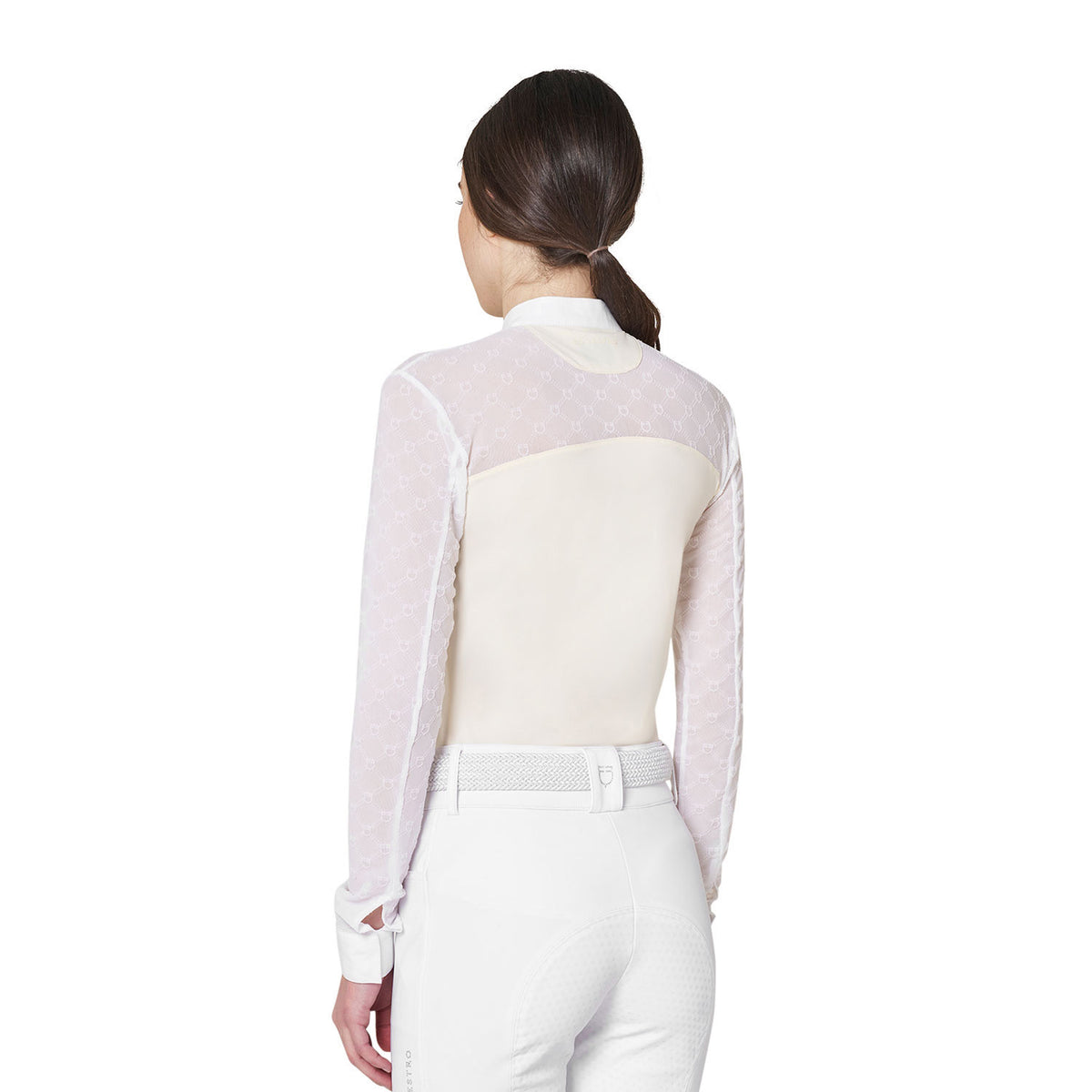 Equestro Women's long-sleeved competition polo shirt with tulle inserts