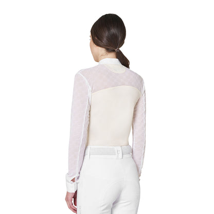 Equestro Women's long-sleeved competition polo shirt with tulle inserts