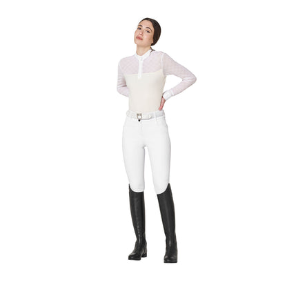 Equestro Women's long-sleeved competition polo shirt with tulle inserts