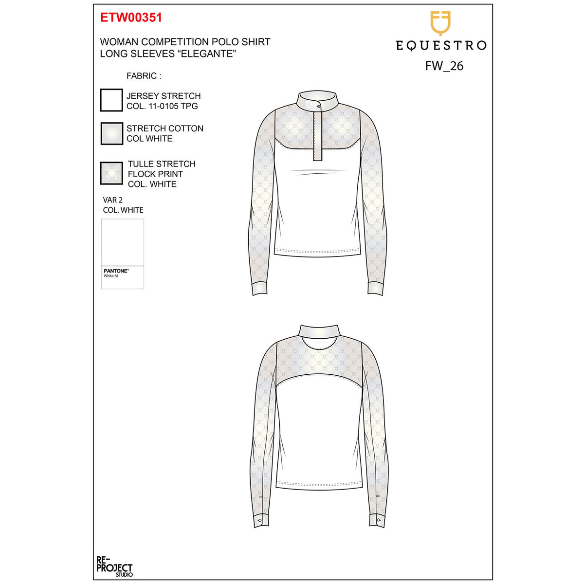 Equestro Women's long-sleeved competition polo shirt with tulle inserts