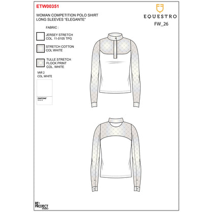 Equestro Women's long-sleeved competition polo shirt with tulle inserts