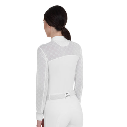 Equestro Women's long-sleeved competition polo shirt with tulle inserts
