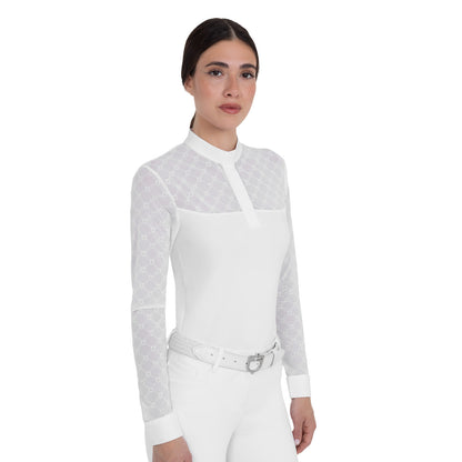 Equestro Women's long-sleeved competition polo shirt with tulle inserts