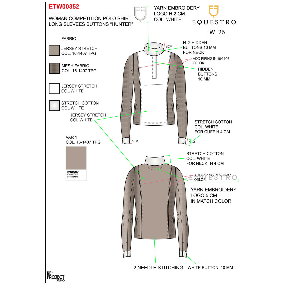 Equestro Women’s perforated long-sleeved competition polo shirt