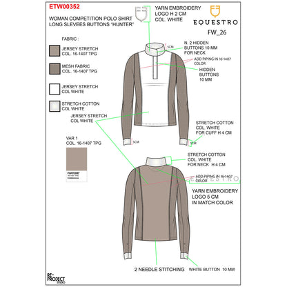 Equestro Women’s perforated long-sleeved competition polo shirt