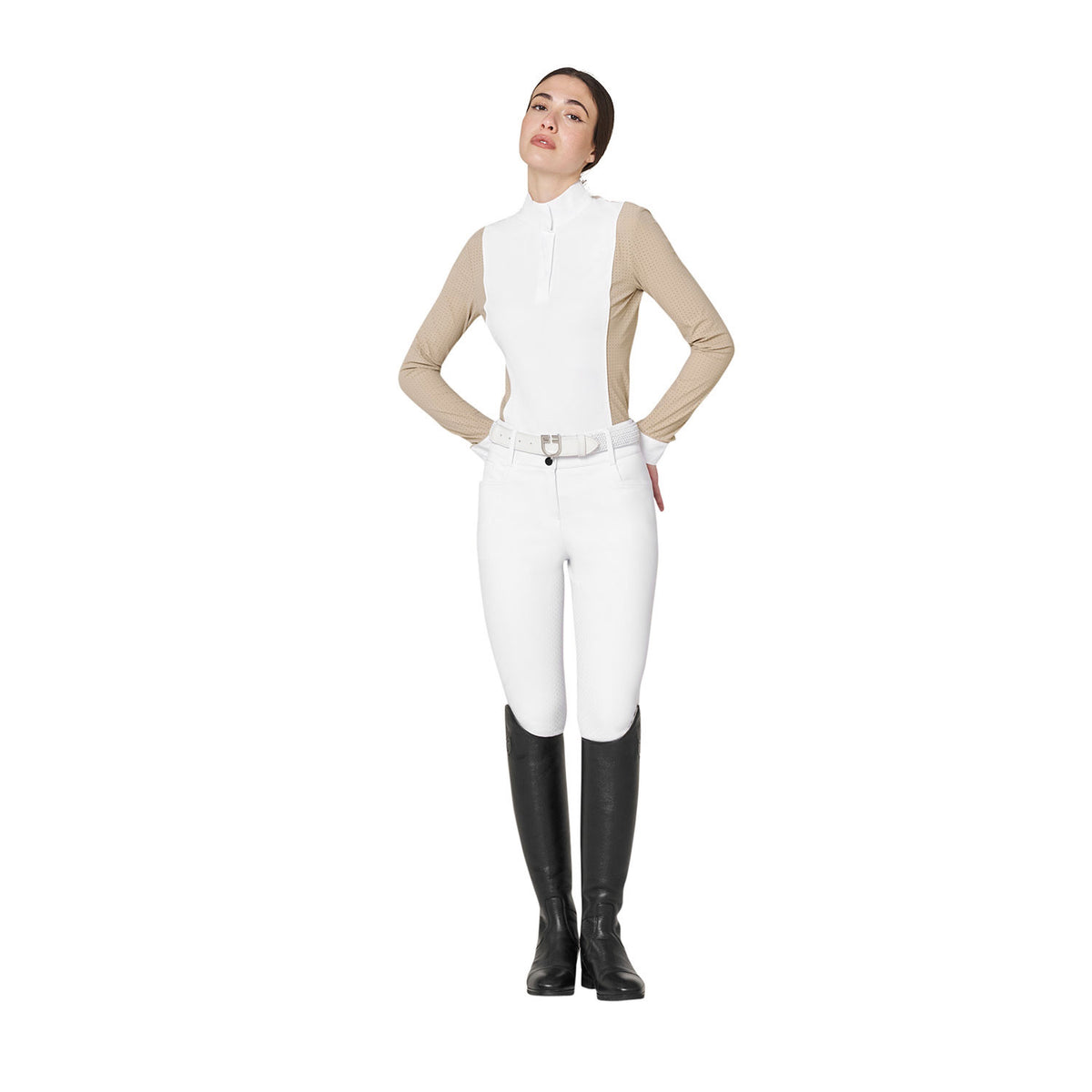 Equestro Women’s perforated long-sleeved competition polo shirt