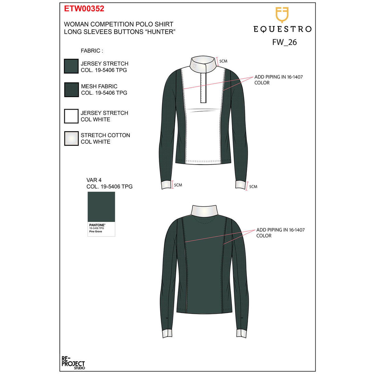 Equestro Women’s perforated long-sleeved competition polo shirt