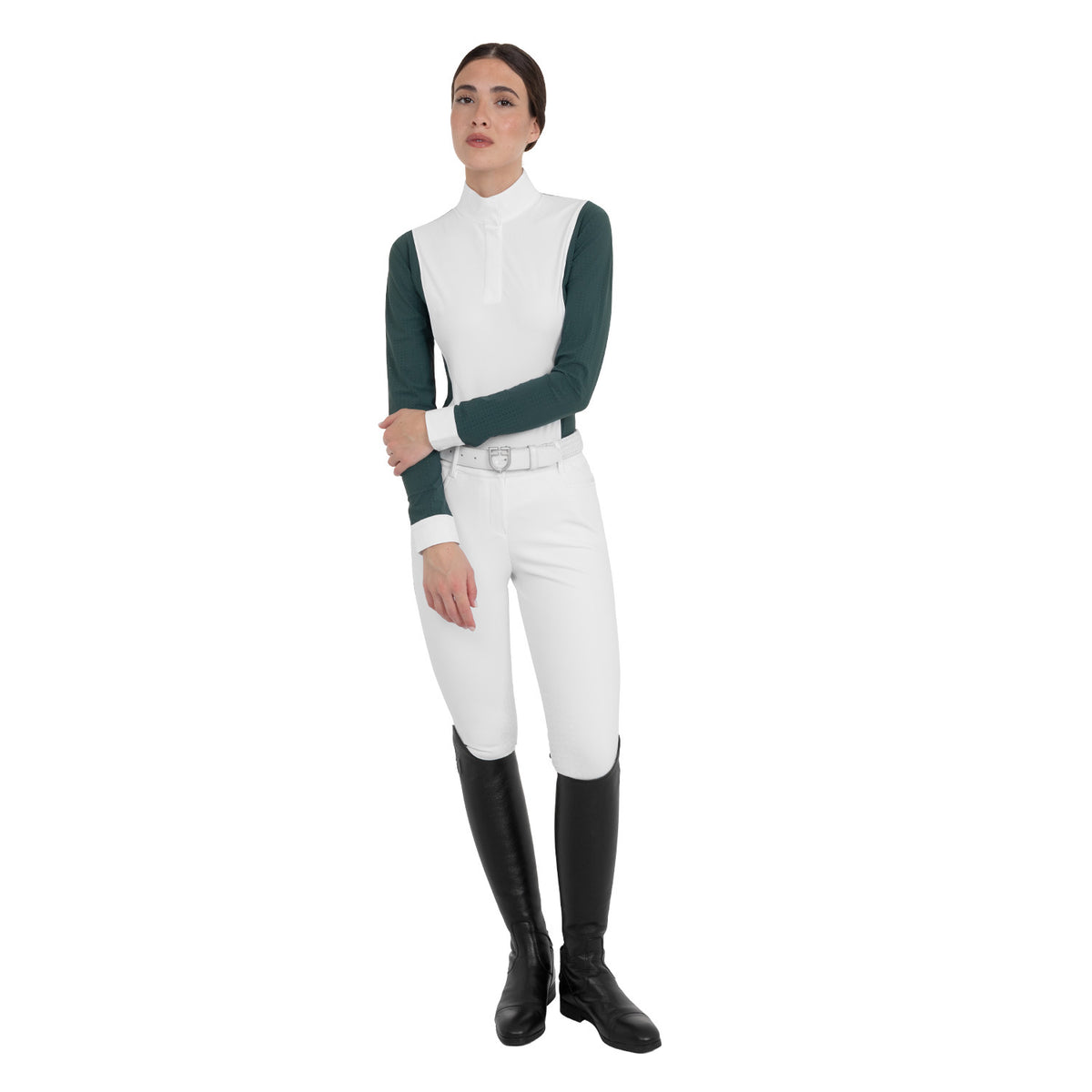 Equestro Women’s perforated long-sleeved competition polo shirt