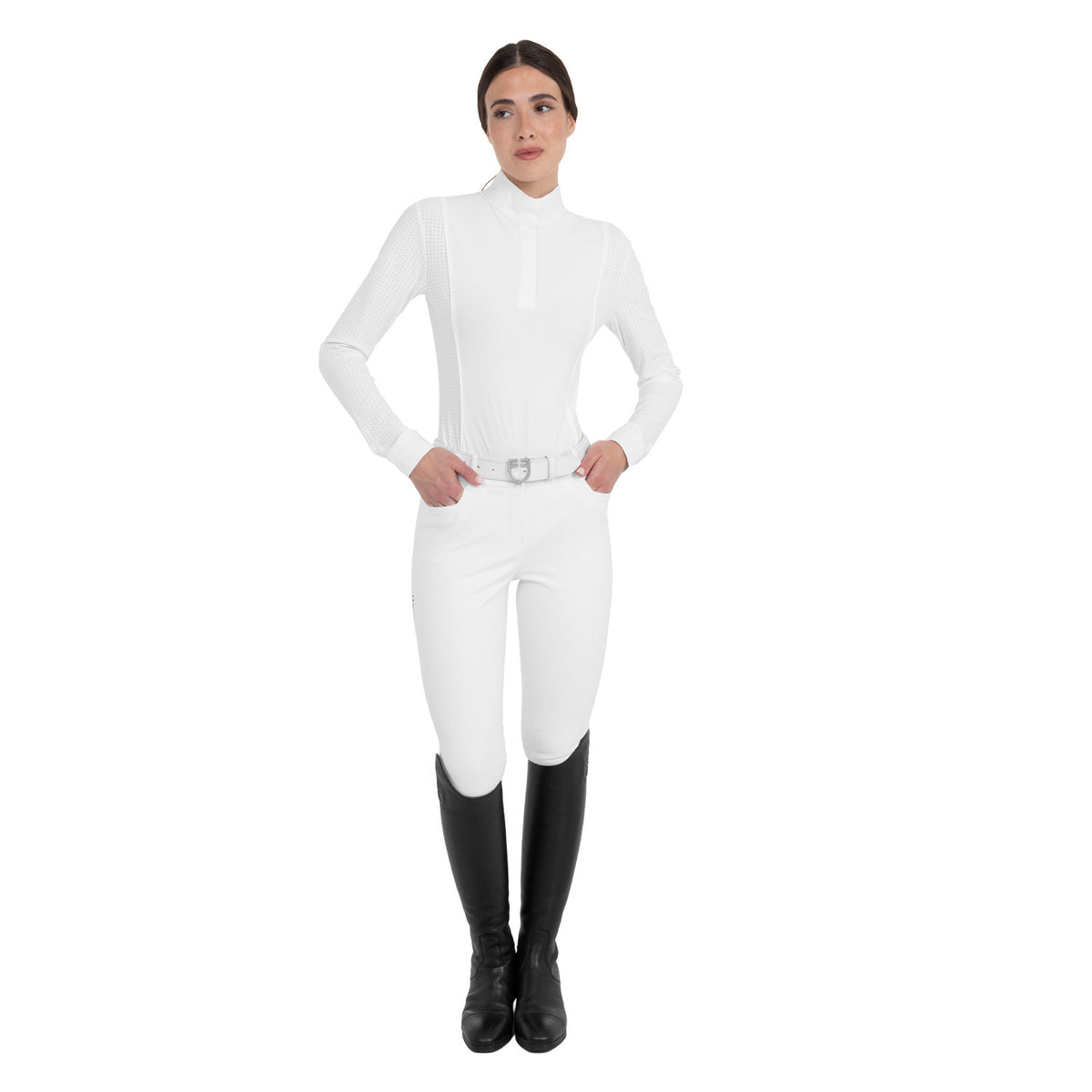 Equestro Women’s perforated long-sleeved competition polo shirt