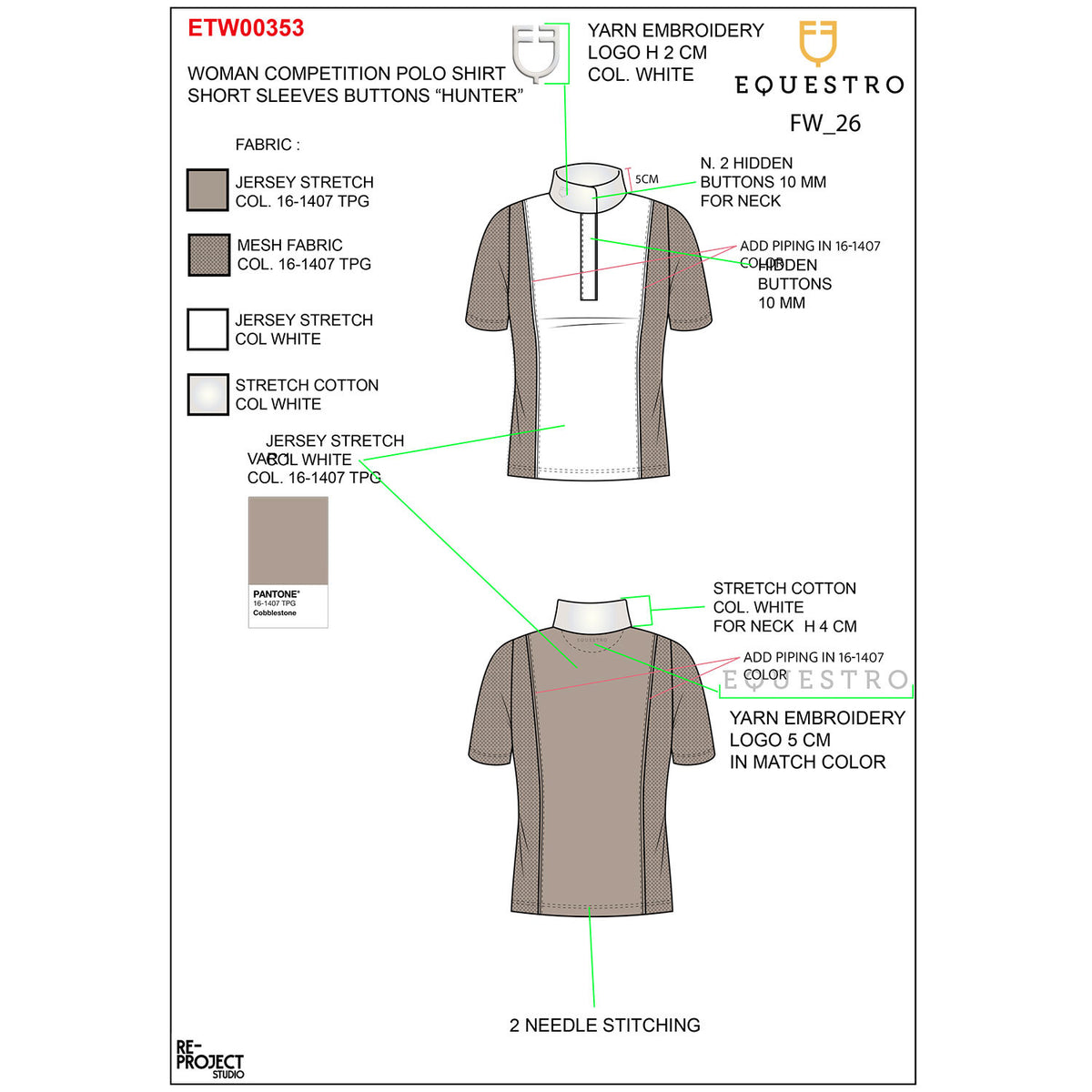 Equestro Women's short-sleeved competition polo shirt with mesh inserts
