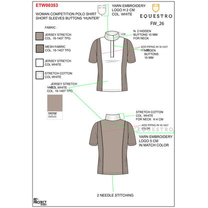 Equestro Women's short-sleeved competition polo shirt with mesh inserts