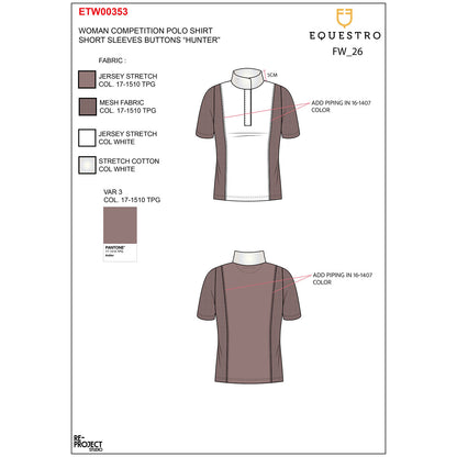Equestro Women's short-sleeved competition polo shirt with mesh inserts
