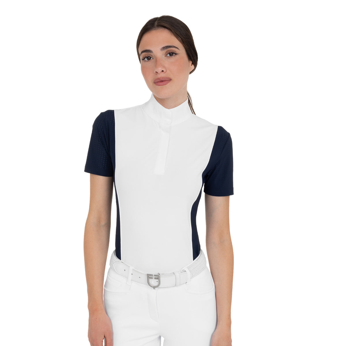 Equestro Women's short-sleeved competition polo shirt with mesh inserts
