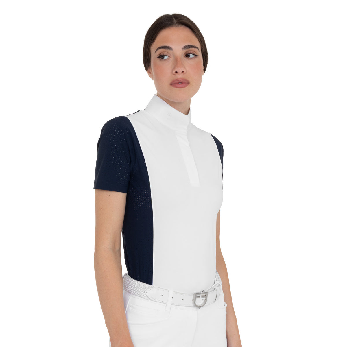 Equestro Women's short-sleeved competition polo shirt with mesh inserts