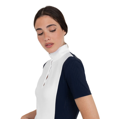 Equestro Women's short-sleeved competition polo shirt with mesh inserts