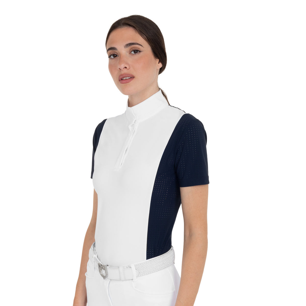 Equestro Women's short-sleeved competition polo shirt with mesh inserts