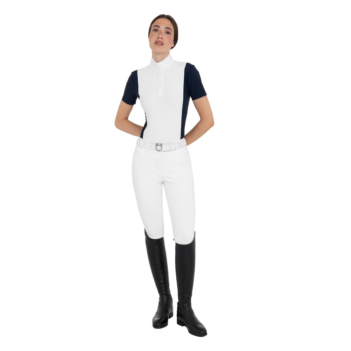 Equestro Women's short-sleeved competition polo shirt with mesh inserts