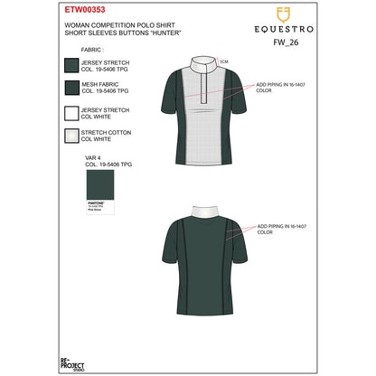Equestro Women's short-sleeved competition polo shirt with mesh inserts