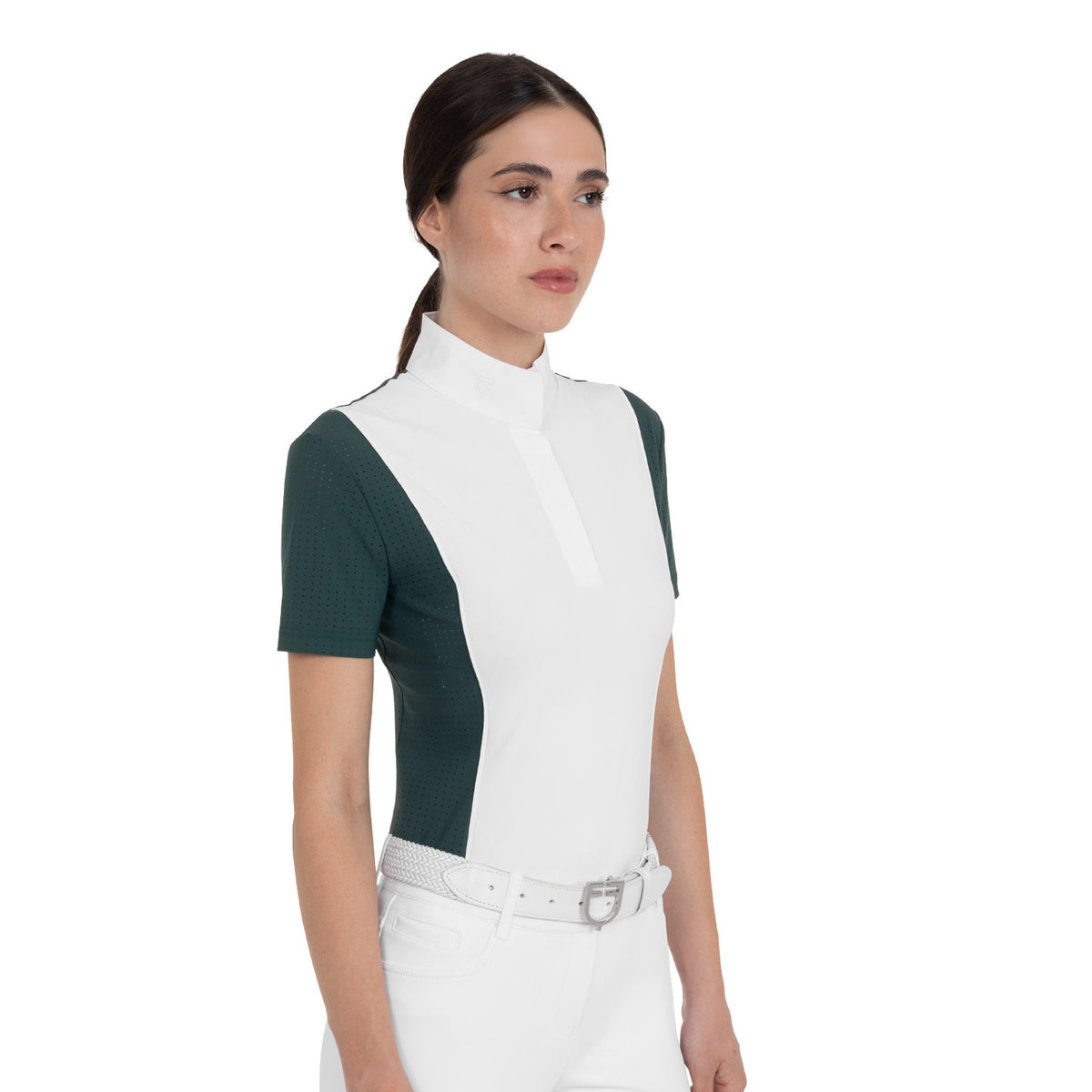Equestro Women's short-sleeved competition polo shirt with mesh inserts