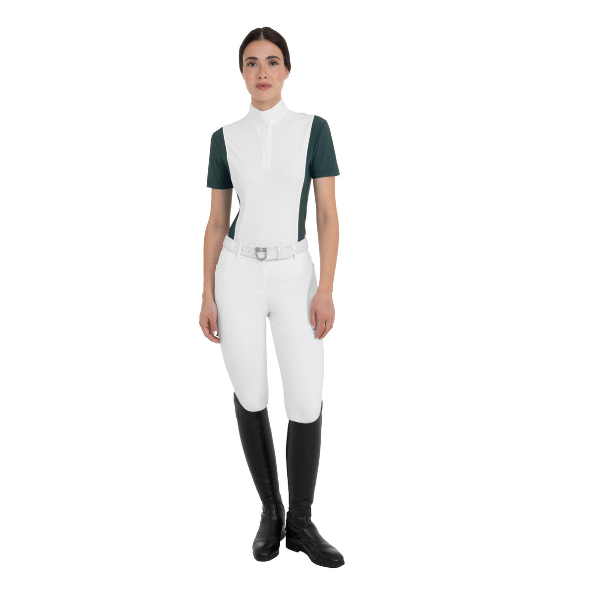 Equestro Women's short-sleeved competition polo shirt with mesh inserts