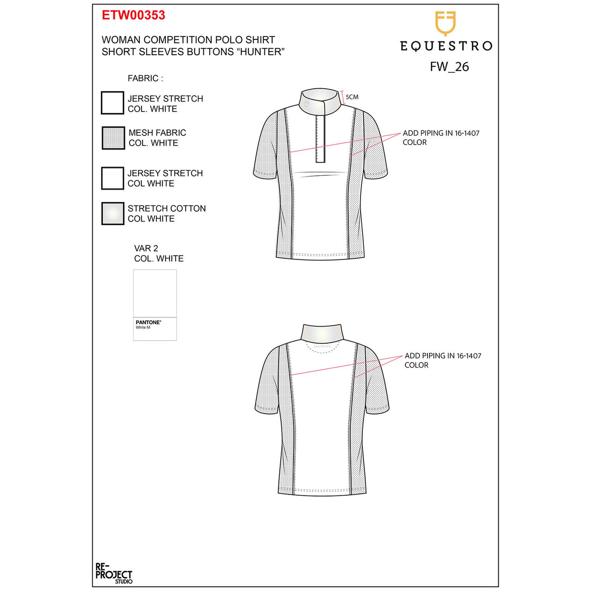 Equestro Women's short-sleeved competition polo shirt with mesh inserts