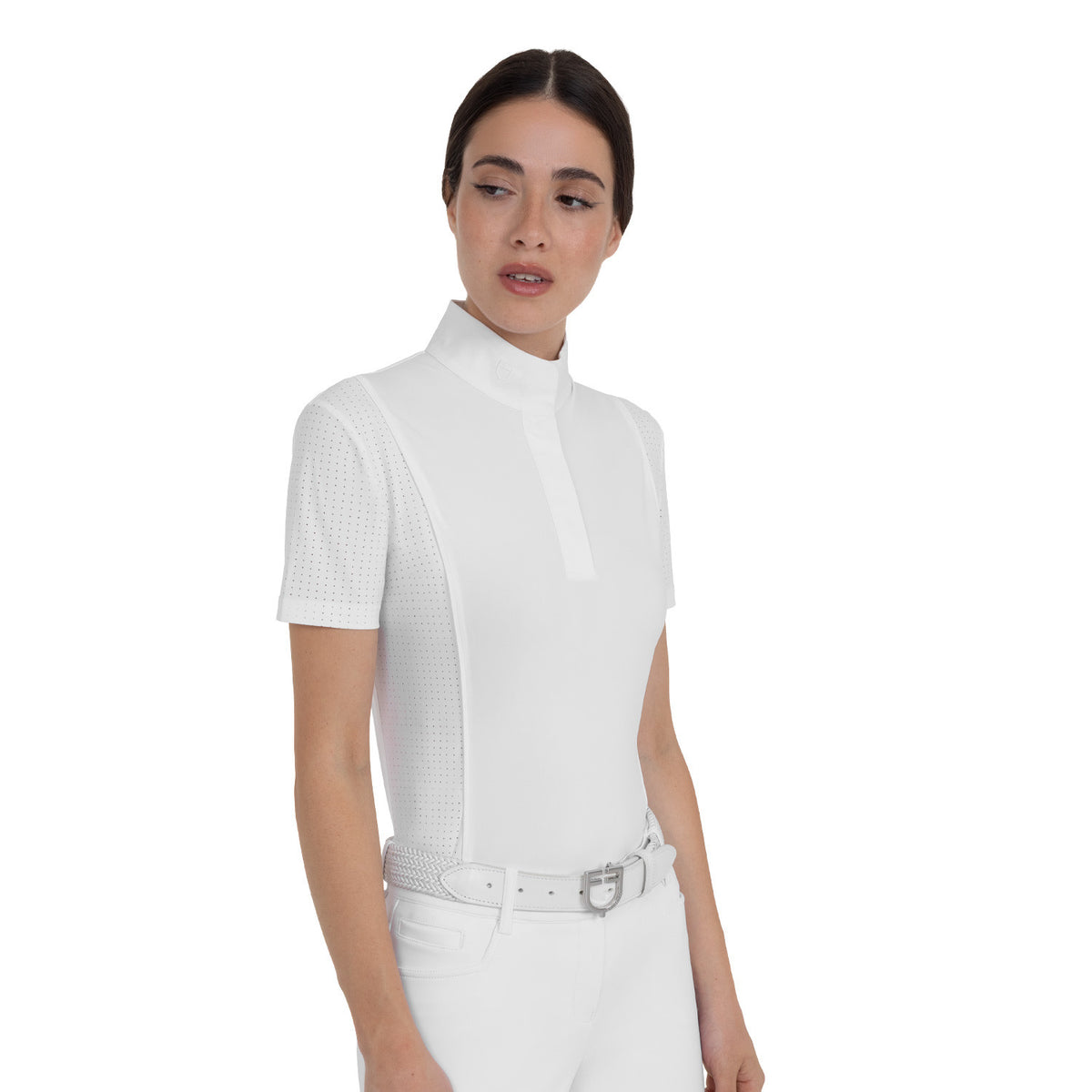 Equestro Women's short-sleeved competition polo shirt with mesh inserts