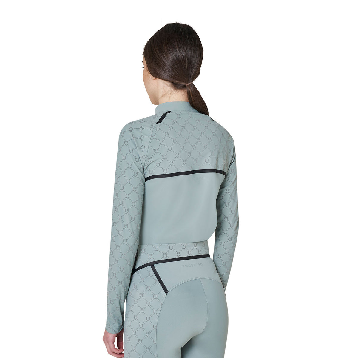 Equestro Women’s long-sleeved monogram print training polo shirt