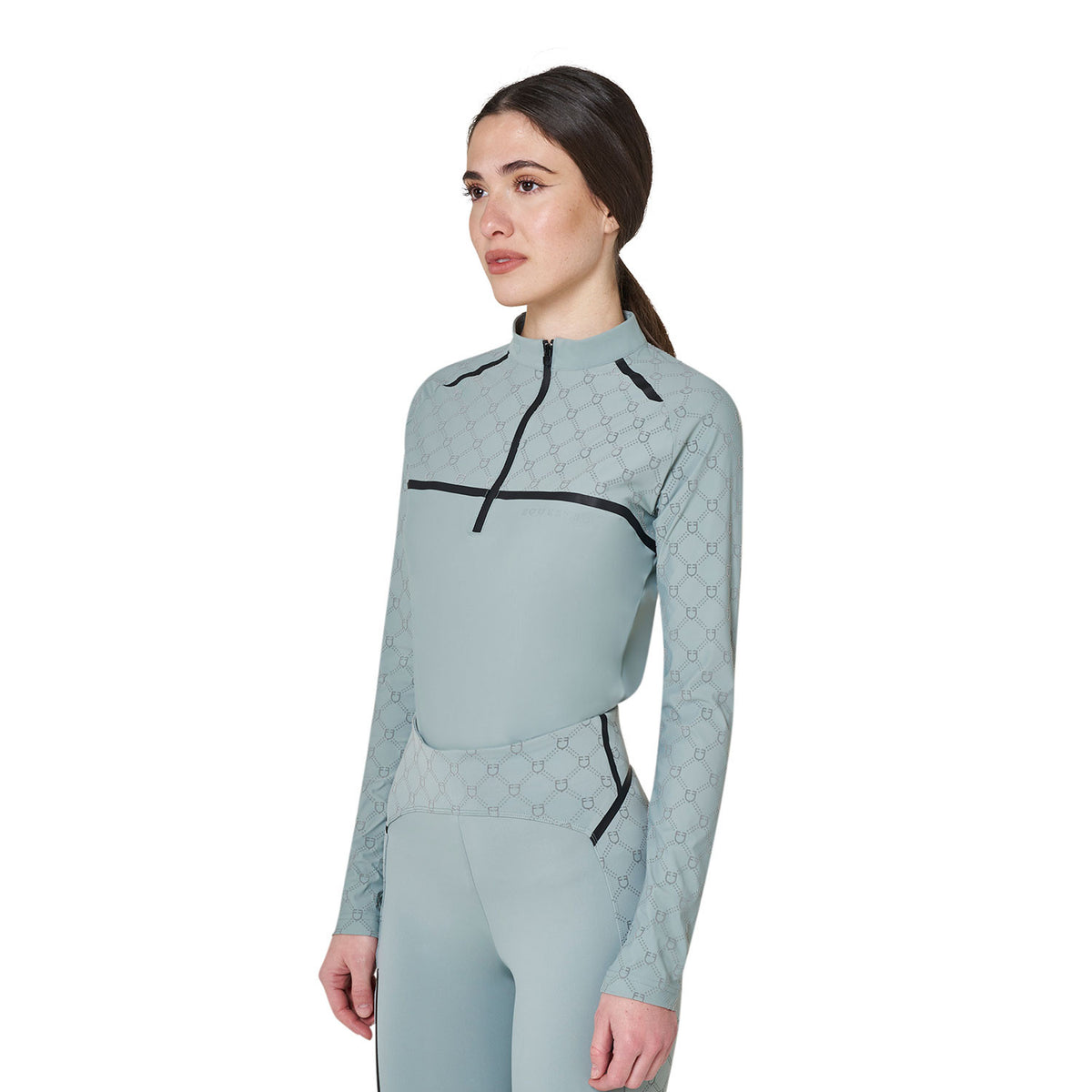 Equestro Women’s long-sleeved monogram print training polo shirt