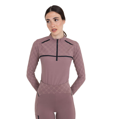 Equestro Women’s long-sleeved monogram print training polo shirt