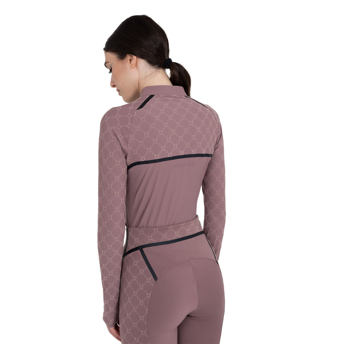 Equestro Women’s long-sleeved monogram print training polo shirt