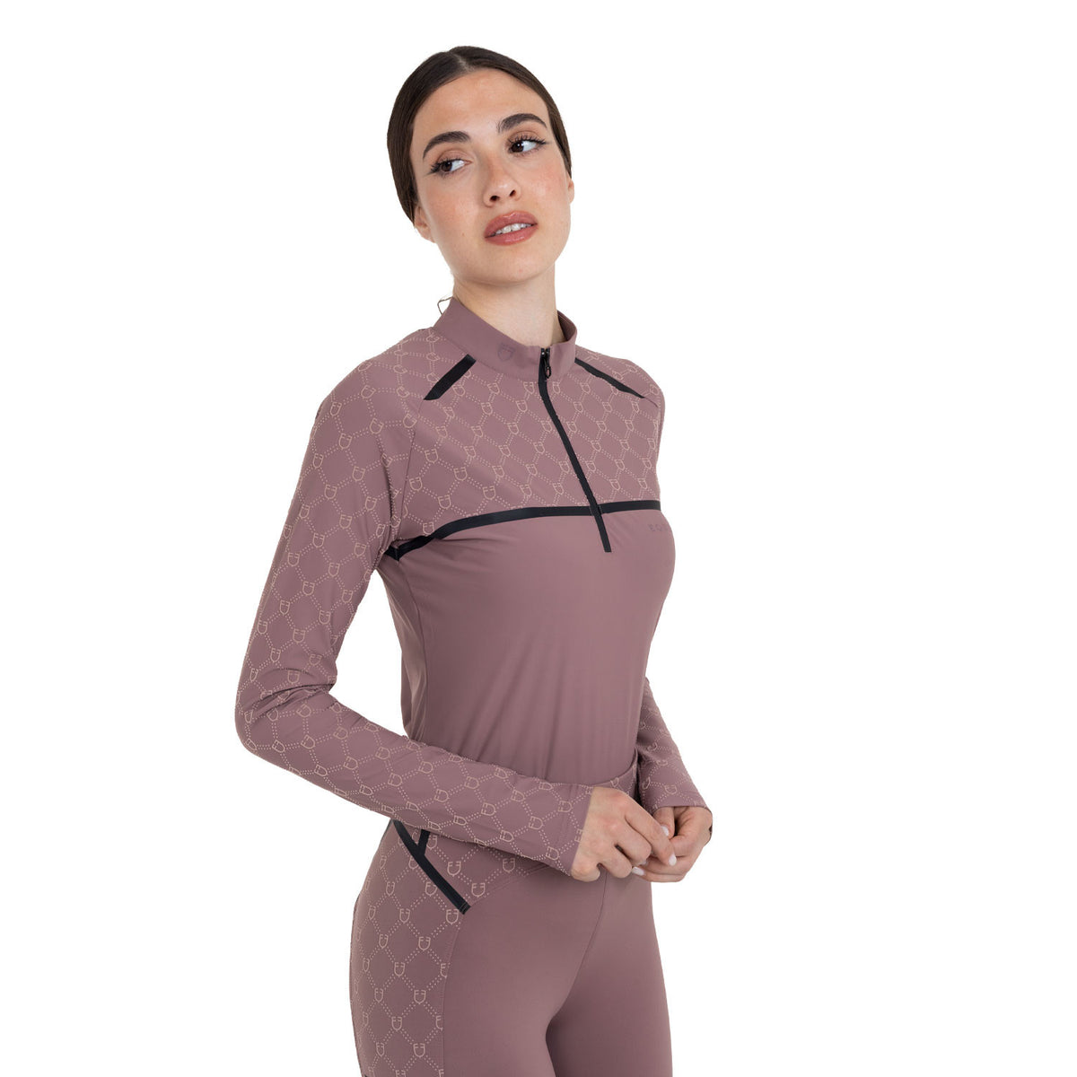 Equestro Women’s long-sleeved monogram print training polo shirt