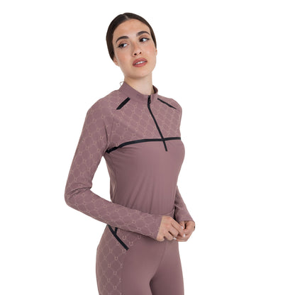 Equestro Women’s long-sleeved monogram print training polo shirt