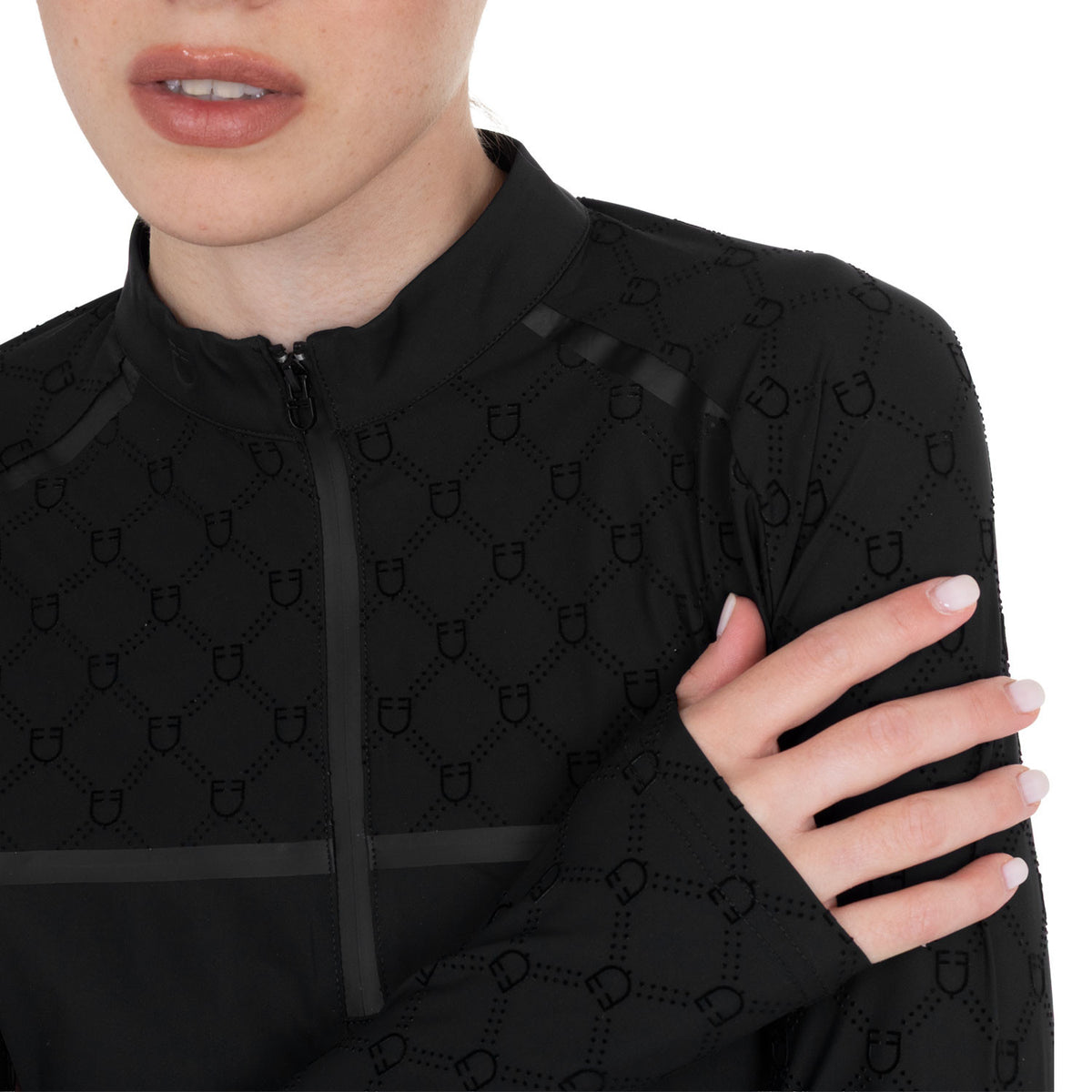 Equestro Women’s long-sleeved monogram print training polo shirt