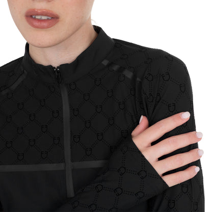 Equestro Women’s long-sleeved monogram print training polo shirt
