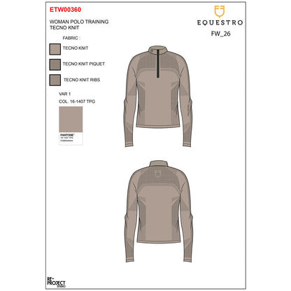Equestro Women's training polo shirt in technical knit with zipper