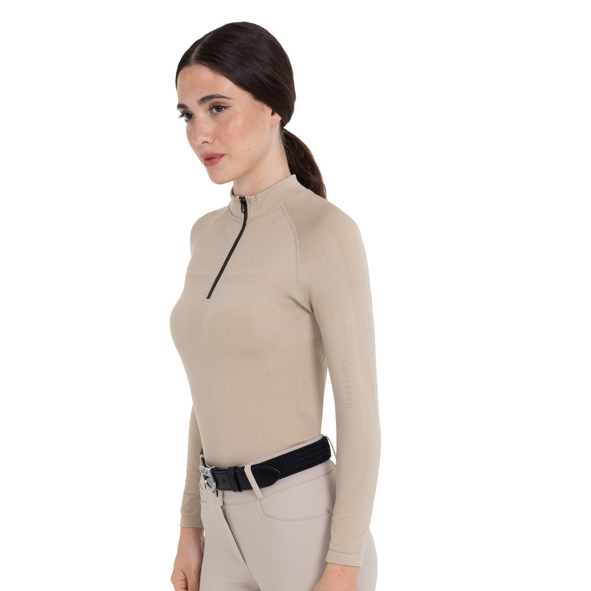 Equestro Women's training polo shirt in technical knit with zipper