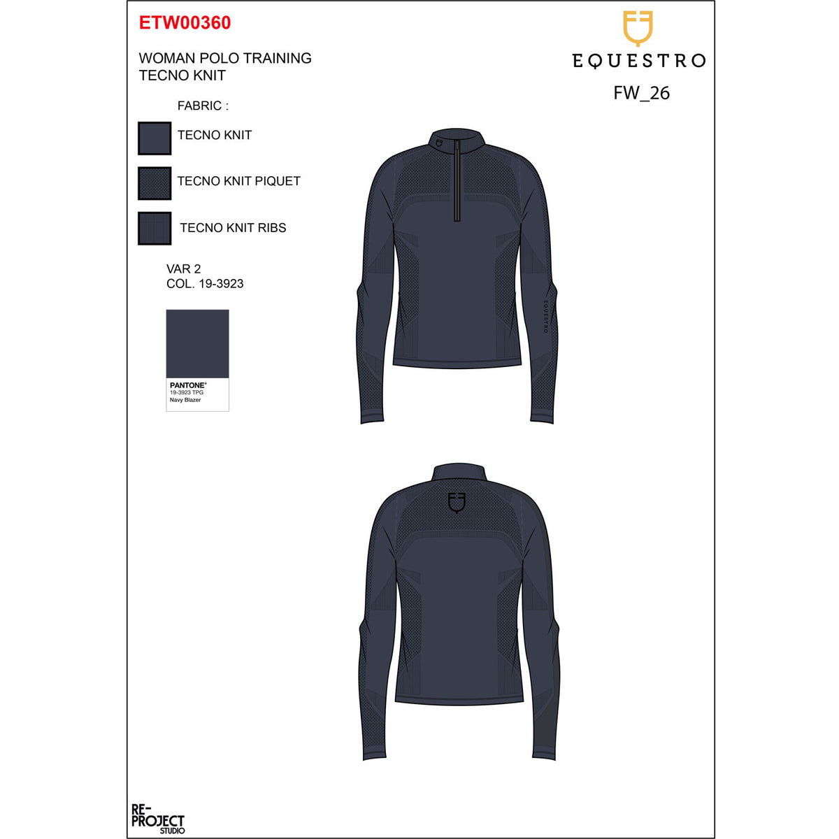 Equestro Women's training polo shirt in technical knit with zipper
