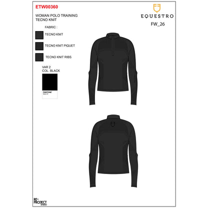 Equestro Women's training polo shirt in technical knit with zipper
