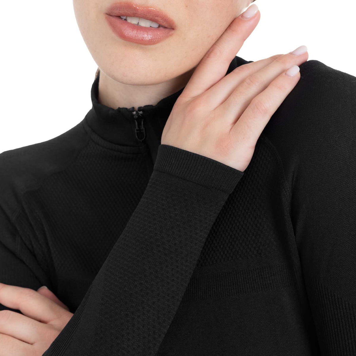Equestro Women's training polo shirt in technical knit with zipper