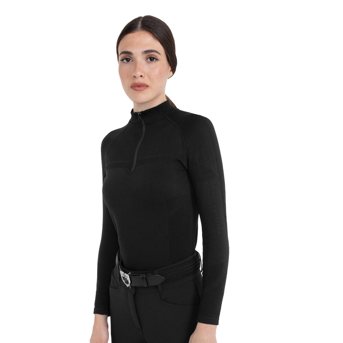 Equestro Women's training polo shirt in technical knit with zipper