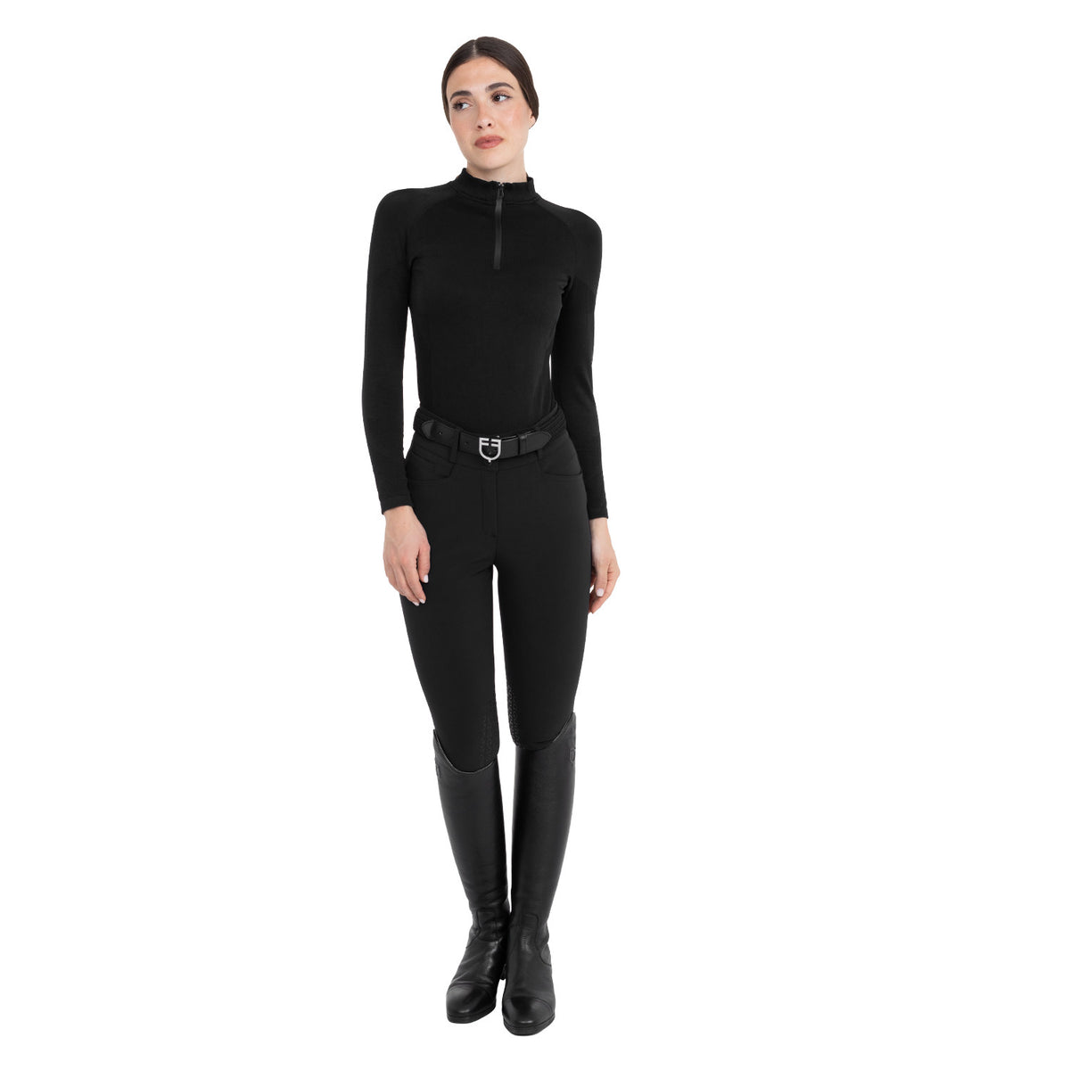 Equestro Women's training polo shirt in technical knit with zipper